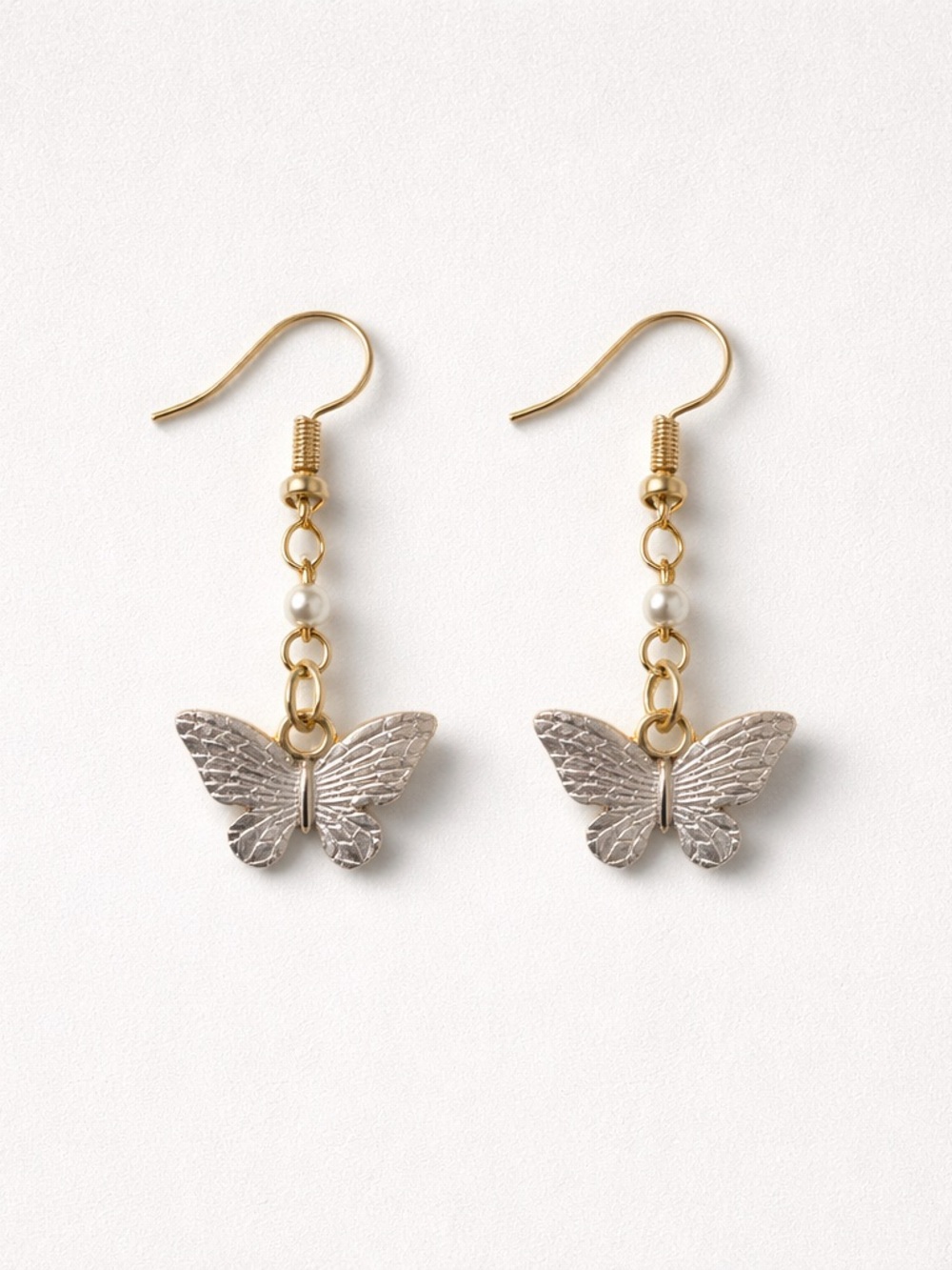 Gold and Silver Butterfly Drop Earrings - Women's Jewelry